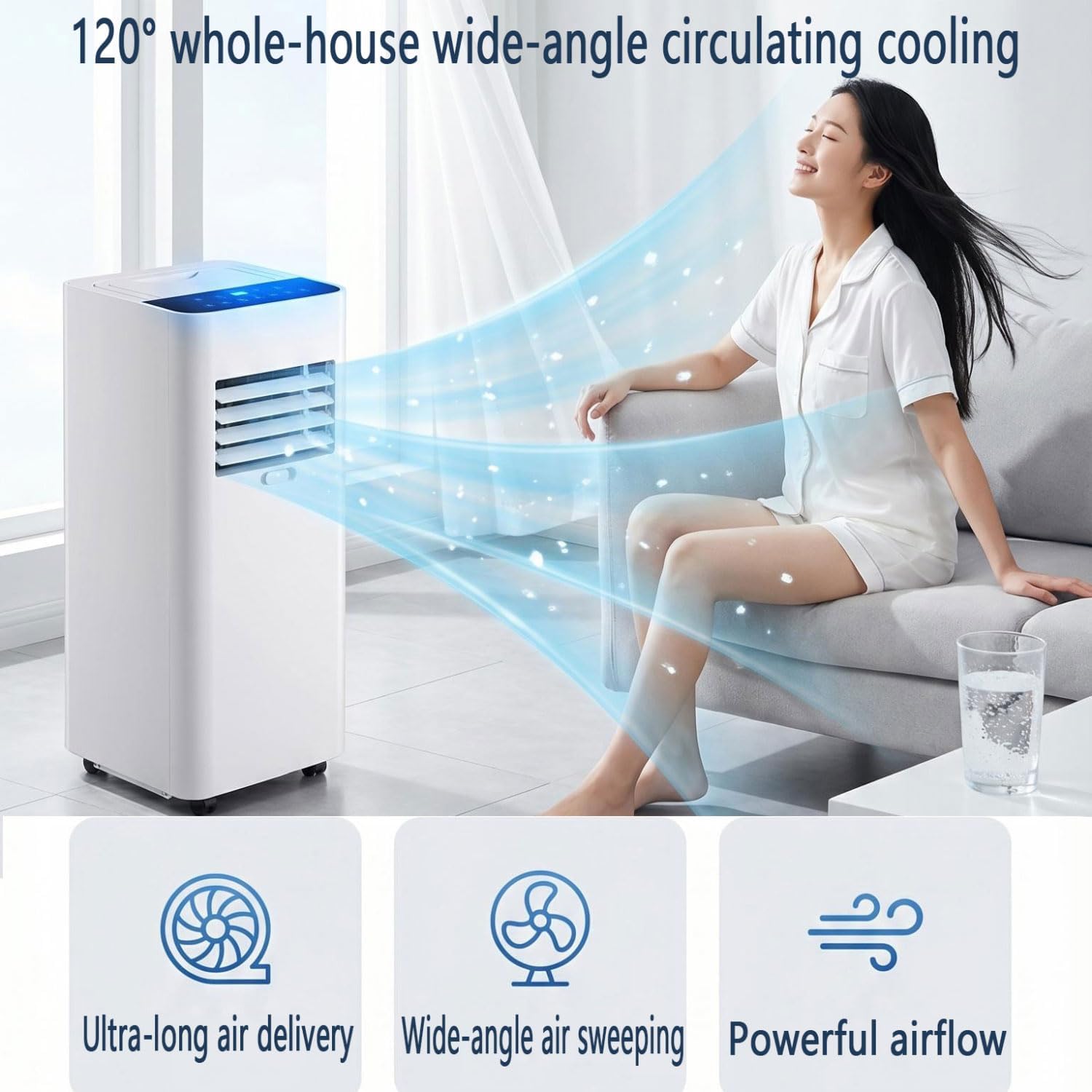  7000 BTU Portable AC Pour Les Chambres Jusqu'à 300 Pieds Carrés, Unité De Refroidissement Ultra-silencie Avec Télécommande, Déshumidificateur Et Modes De Ventilateur, Conception Facile Pour Le Bureau