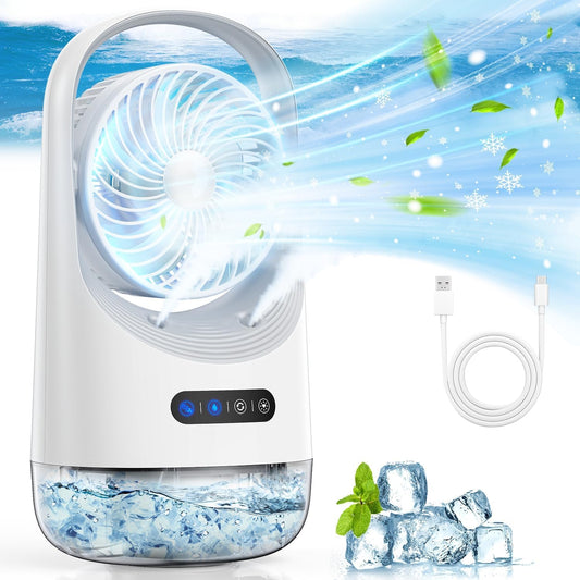  Climatiseur Portable 3 En 1, Mini Refroidisseur D'air USB à 3 Vitesses Avec Réservoir D'eau De 400 Ml Pour Chambre, Bureau, Salon