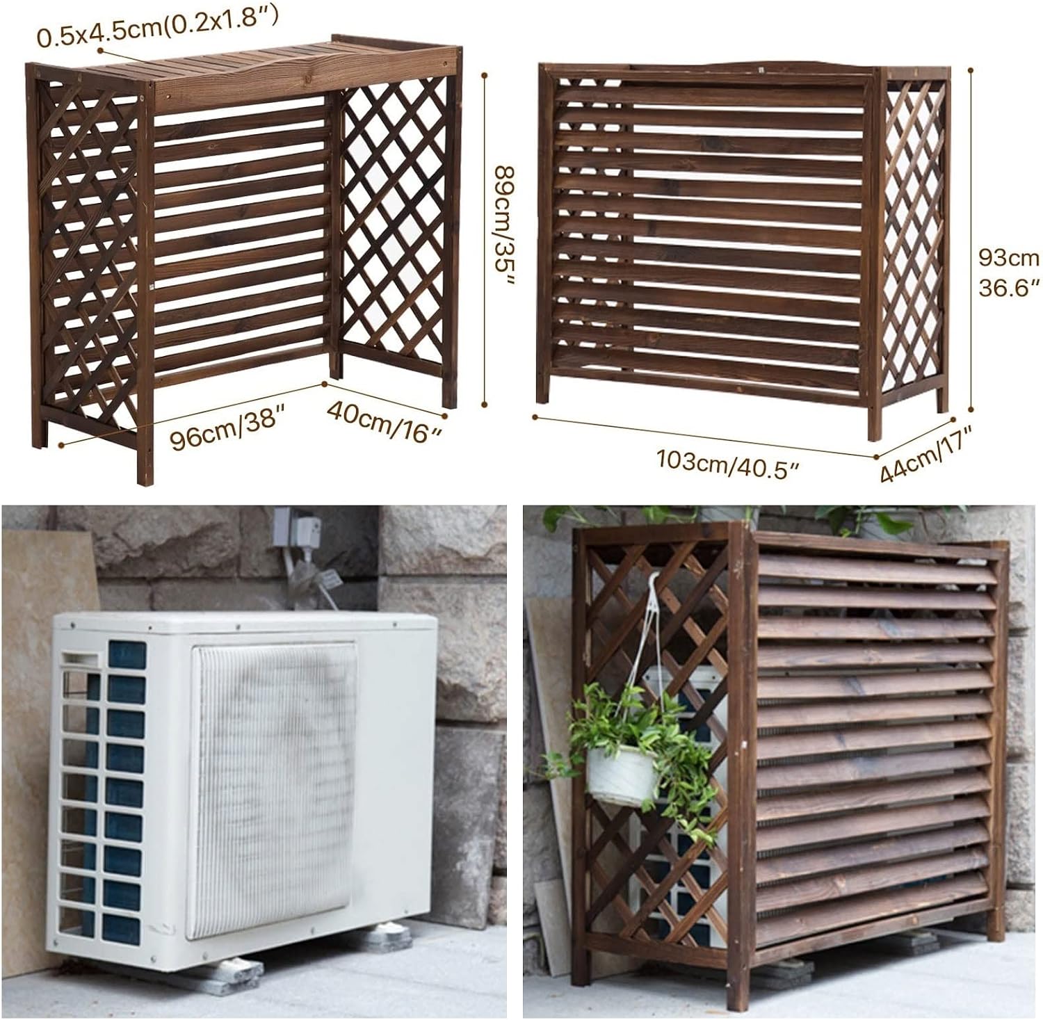 GENERIC Cloison De Séparation Extérieure En Bois Pour Climatiseur - Cache-pot De Fleurs - Grilles De Protection Pour Unités AC - Brise-vue Pour Jardin Et Terrasse.