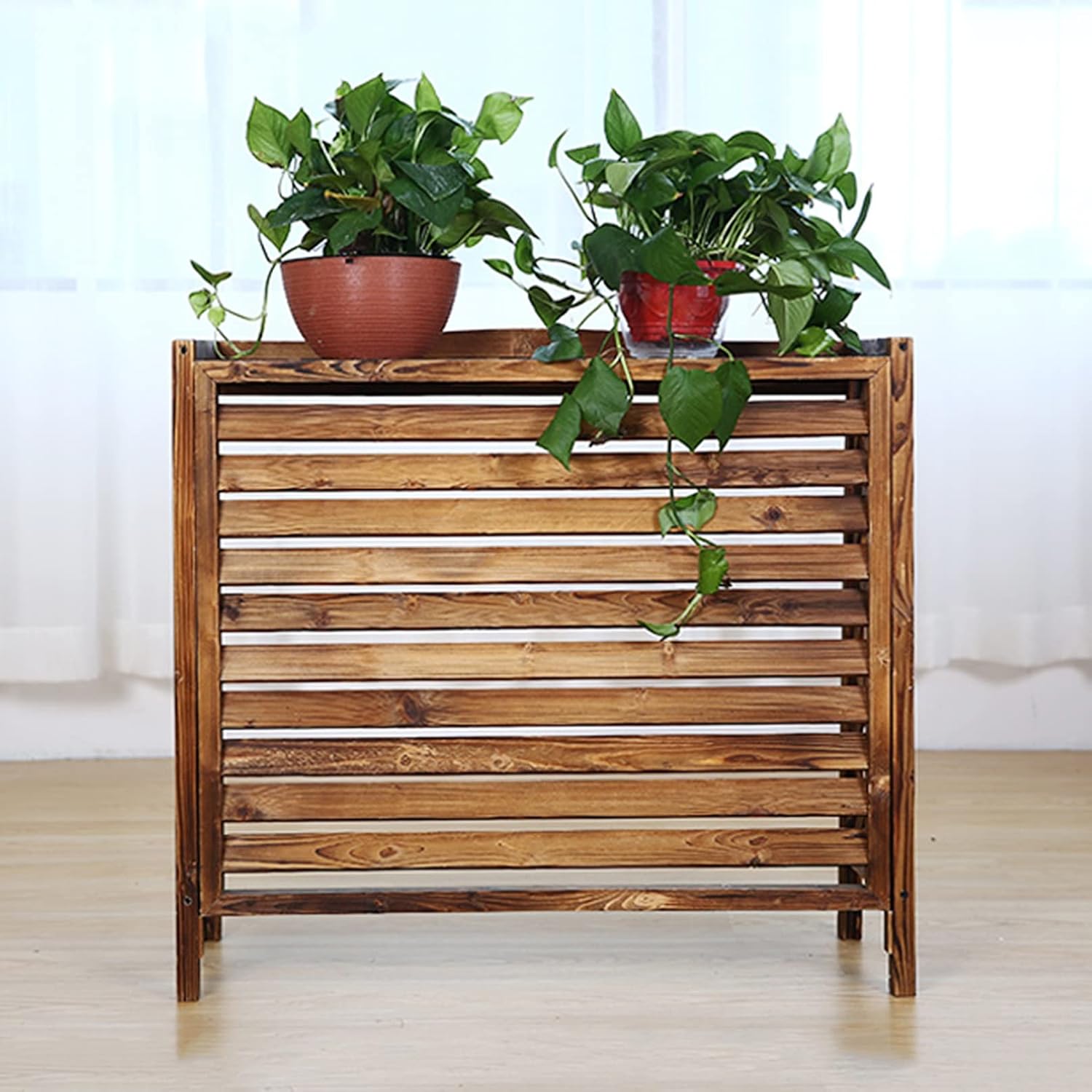 GENERIC Cloison De Séparation Extérieure En Bois Pour Climatiseur - Cache-pot De Fleurs - Grilles De Protection Pour Unités AC - Brise-vue Pour Jardin Et Terrasse.