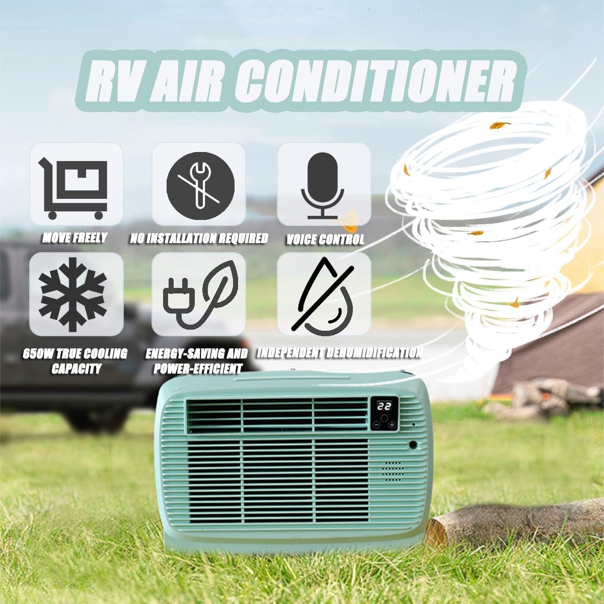 GENERIC Compact Portable AC 2200 BTU, Unité De Refroidissement Silencieuse Avec écran Numérique Et Kit D'échappement.Déshumidificateur Efficace Pour Le Camping En Plein Air, Les VR, Les Tentes Et L'utilisatio