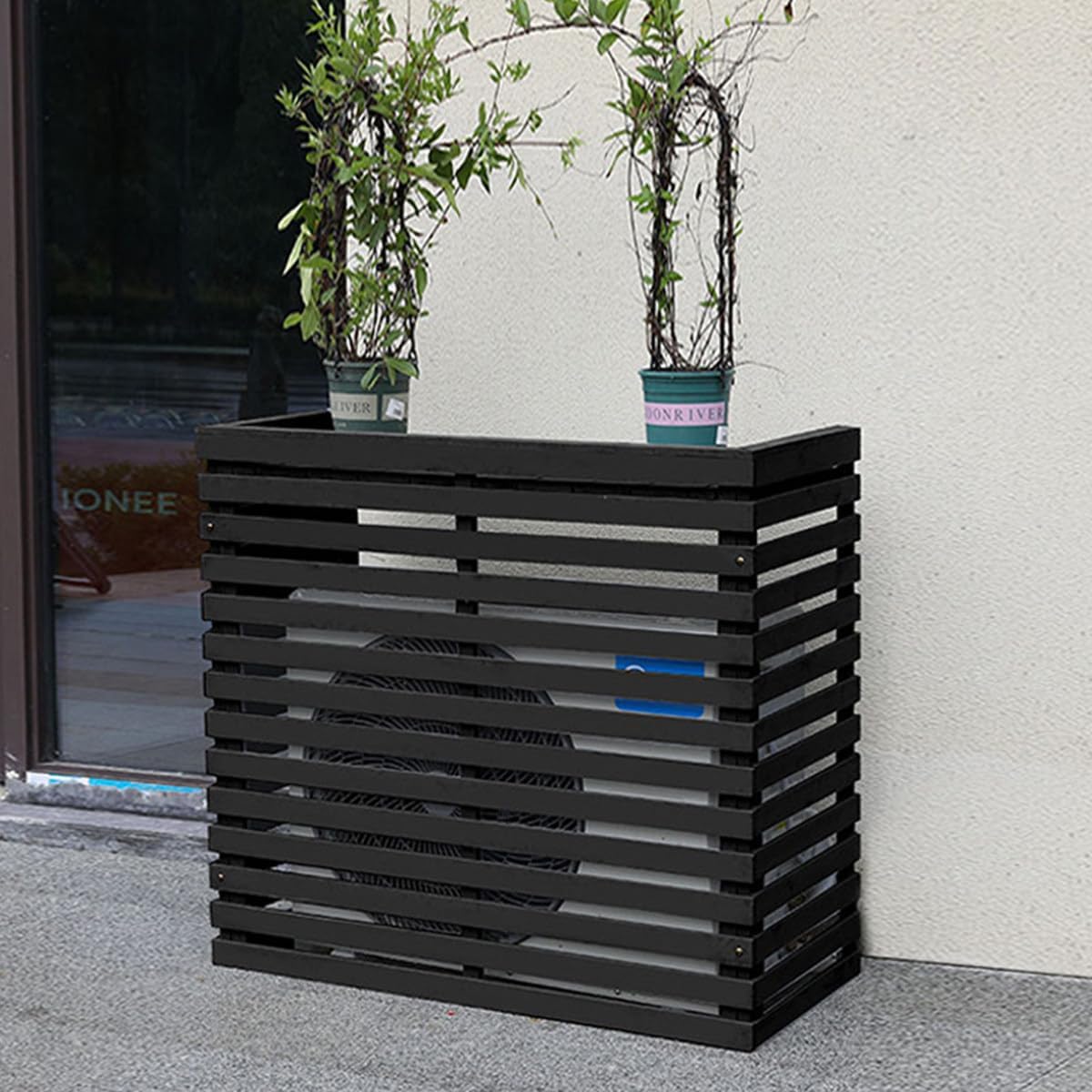 GENERIC Housse De Climatiseur D'extérieur En Bois Massif Avec Persiennes Et Support De Fleurs - Résistante Aux Intempéries - 85 X 35 X 80 Cm - Améliorez Votre Décoration De Terrasse