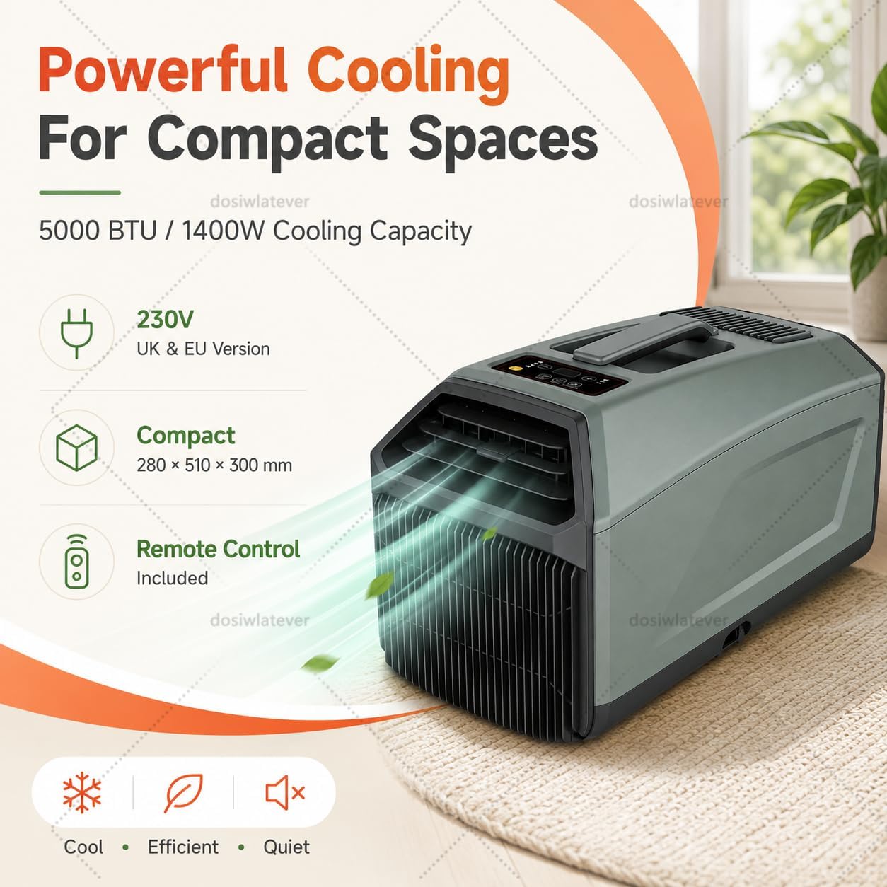  Climatiseur Portable 5000 BTU 230V - Nouveau Modèle 2026, Flux D’air Amélioré Pour Une Sensation De Fraîcheur Plus Rapide, Adapté Aux Chambres Et Petits Espaces De La Maison Grey