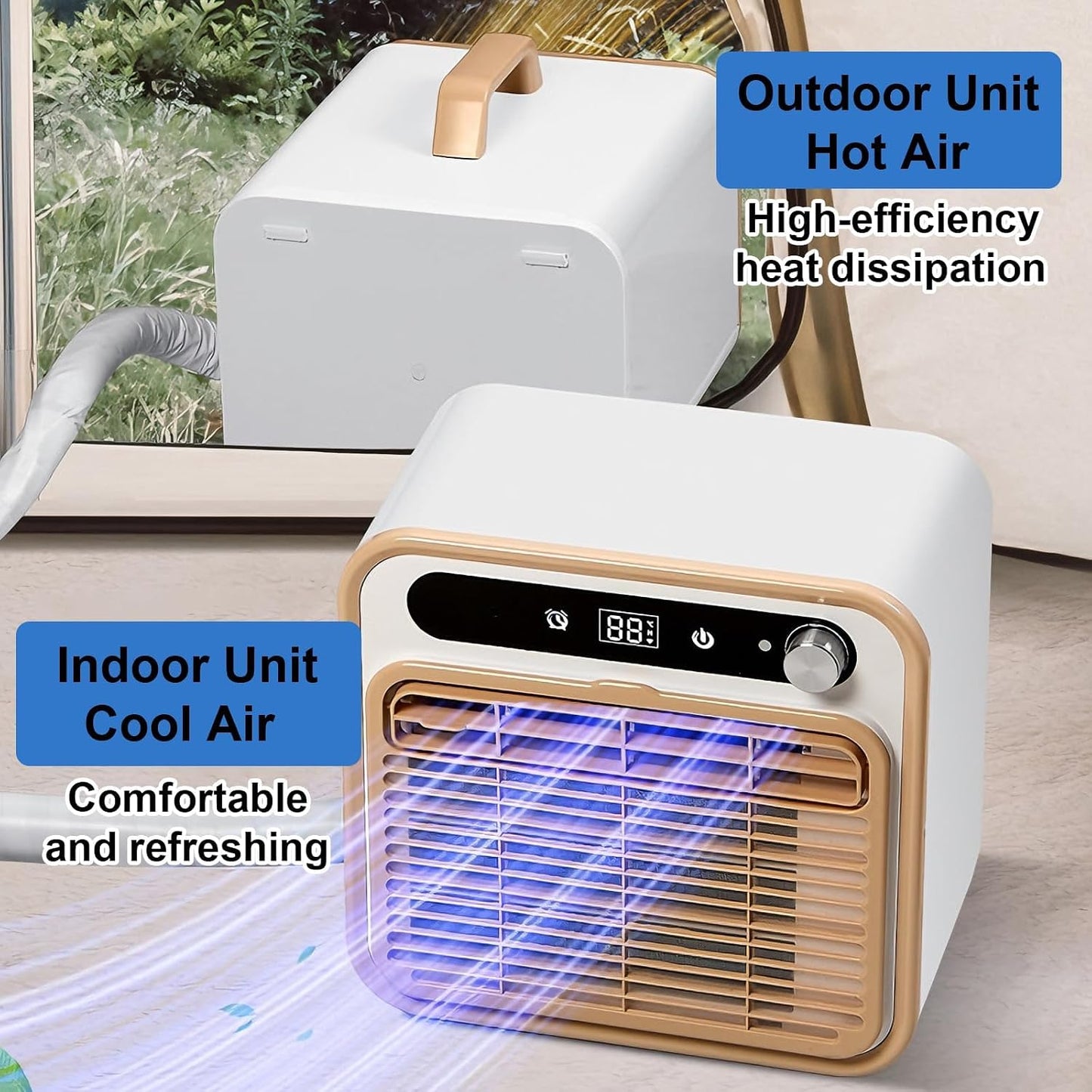  Climatiseur Portable Split Avec WiFi Et Télécommande, 130m3/h Unité De Climatisation Silencieuse Pour La Caravane De Camion De Camion De Tente, Conception Sans Tuyau, Minuterie 12H, Système De Refroid