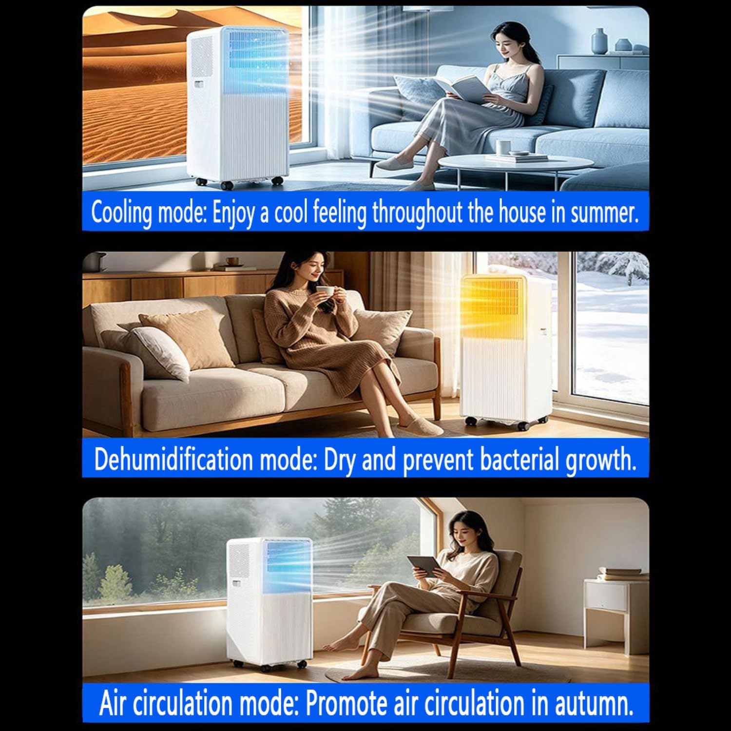  Climatiseur Portable 8000 BTU Pour Grande Pièce Jusqu'à 300 Pieds Carrés, Unité De Climatisation Intelligente Avec Télécommande, Refroidissement Rapide, Déshumidificateur, Mode De Sommeil Silencieux,