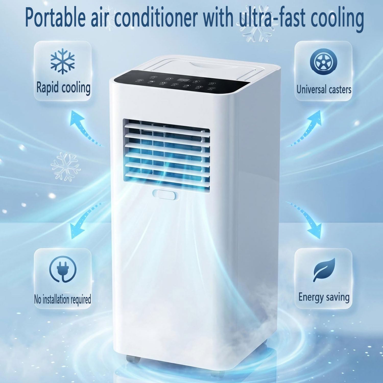  7000 BTU Portable AC Pour Les Chambres Jusqu'à 300 Pieds Carrés, Unité De Refroidissement Ultra-silencie Avec Télécommande, Déshumidificateur Et Modes De Ventilateur, Conception Facile Pour Le Bureau