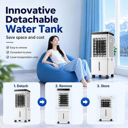  Rafraîchisseur D'Air Évaporatif, 15L Portable Avec Oscillation Auto 120°, Ventilateur Silencieux 3 Vitesses, Modes