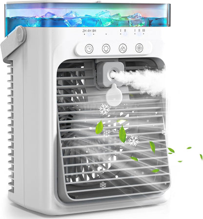  Climatiseur Mobile 4 En 1, Mini Climatiseur Portable Sans Évacuation, Ventilateur Climatiseur USB, 3 Vitesses, 2 Modes Brumisation, Réservoir 1000ML, Minuterie 2/4/8H, Silencieux Pour Chambre Voiture