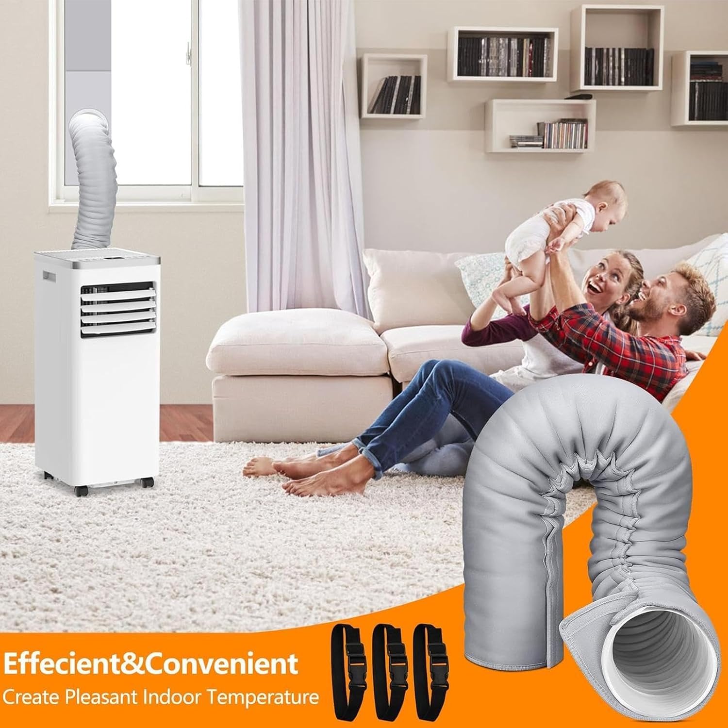  Générique Manchon Isolation Tuyau Climatisation, 150x53cm, Thermo-isolant | Insonorisant Housse Protection Tuyau Évacuati/on Climatiseur Portable, De Diamètre 3 Boucle Réglables, Pour Usage Maison Et
