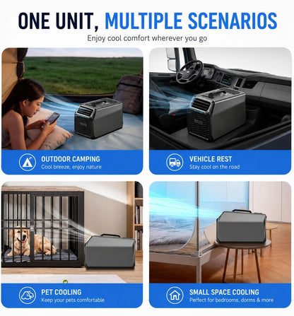  Climatiseur Portable 3500 BTU Pour Camping Et Tentes – Refroidissement Rapide, Silencieux, Déshumidificateur Intégré, Ventilation,Mode Nuit & Minuterie,Idéal Camping-Car,Camion Et Maison Gray