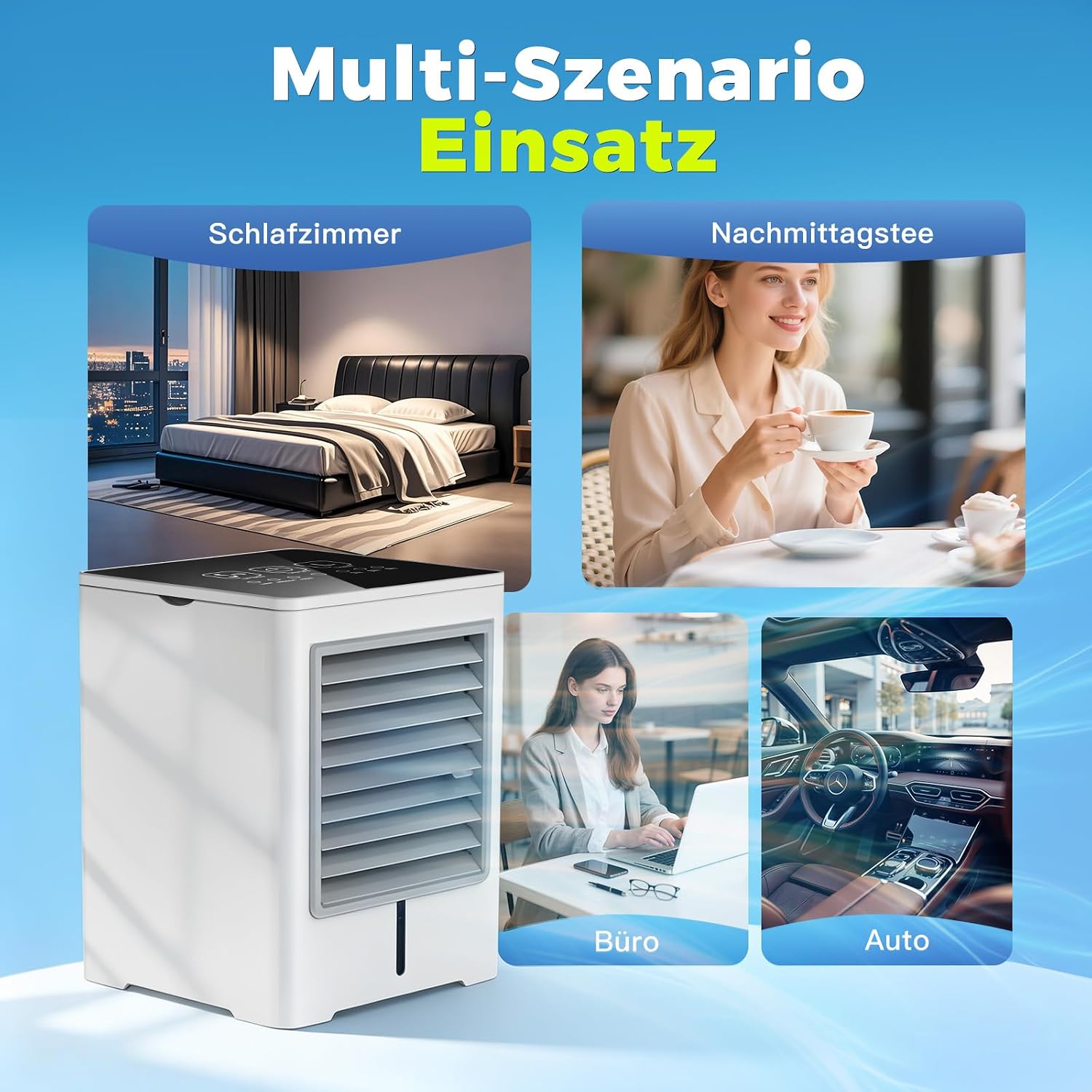  Climatiseur Mobile, 3 En 1 Mini Ventilateur Portable USB Avec Eau, 470ml, 3 Vitesses Et Minuterie, Sans Évacuation, Écran Tactile, Petit Rafraichisseur D'air Pour Chambre, Bureau Et Maison (Blanc)