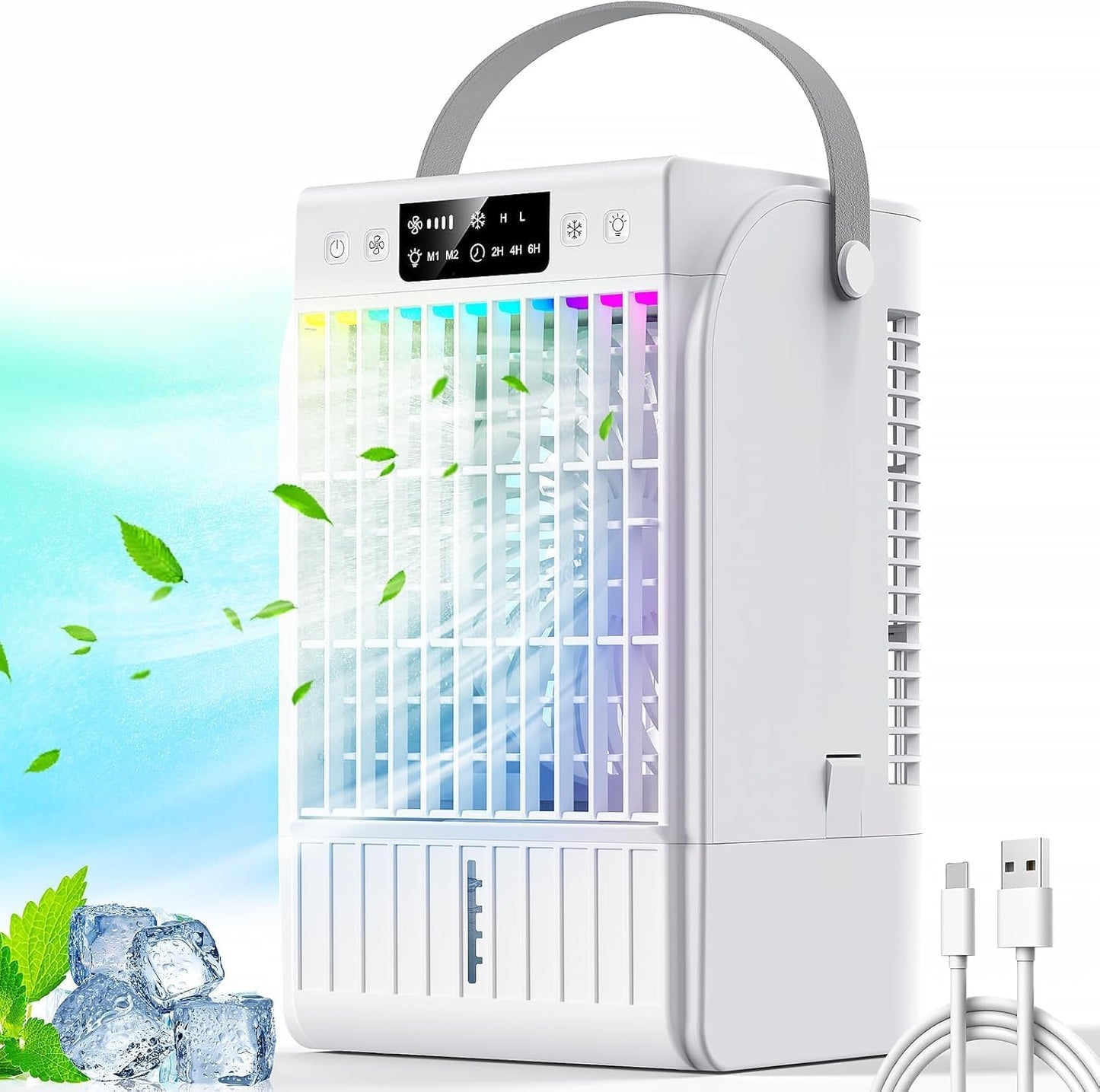  Climatiseur Portable, 1500 Ml, 4 Vitesses De Vent Et 2 Modes De Pulvérisation, Ventilateur De Refroidissement Personnel Avec Minuterie De 2 à 6 Heures Et Veilleuse 7 Couleurs, Convient Pour La Maison