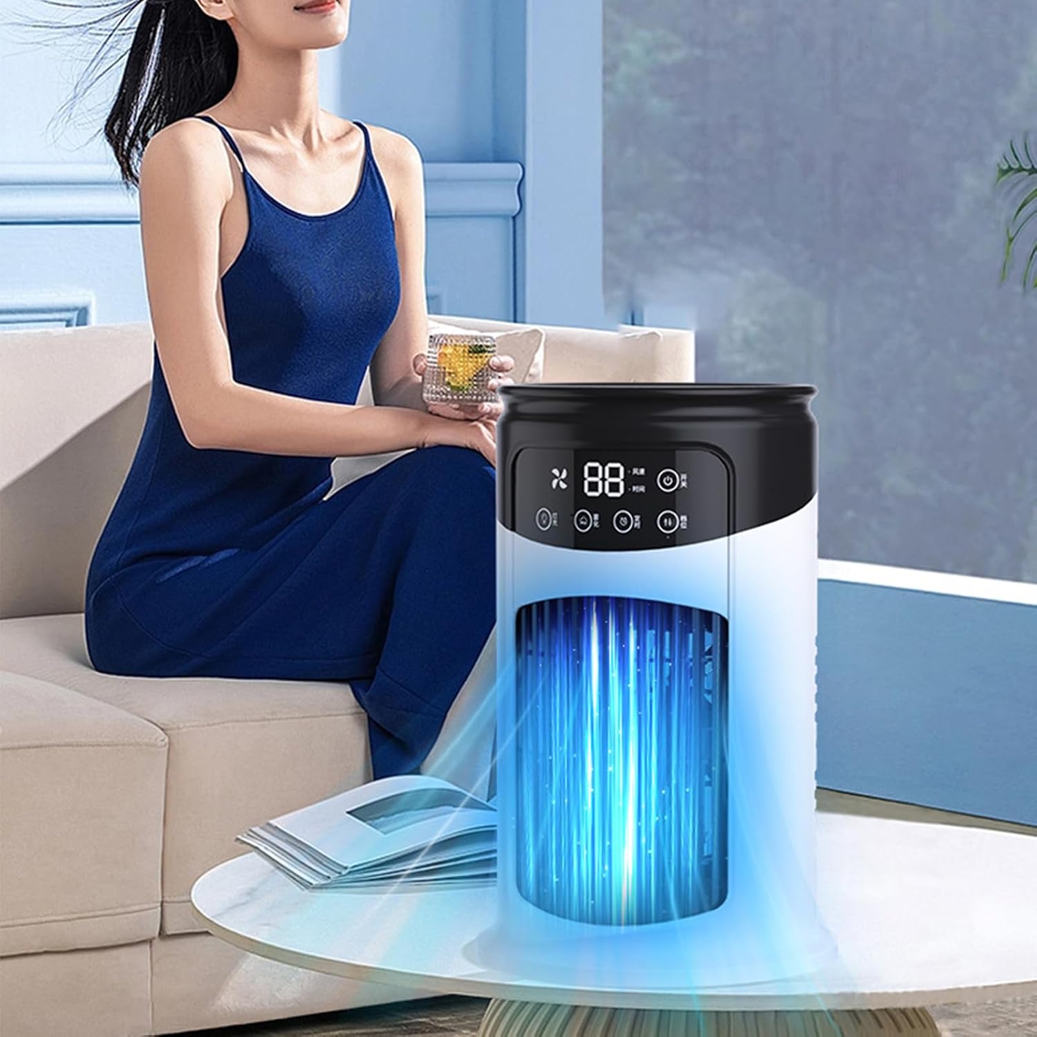  Personal Air Conditioner, Bed Cooling Fan, 6 Speed Adjustable Quiet Humidifier, Compact Space Saving, Energy Efficient Cooling Reliefs For Room, Studio, Kitchen, Bedroom, Desk, Indoor, Home, Garage