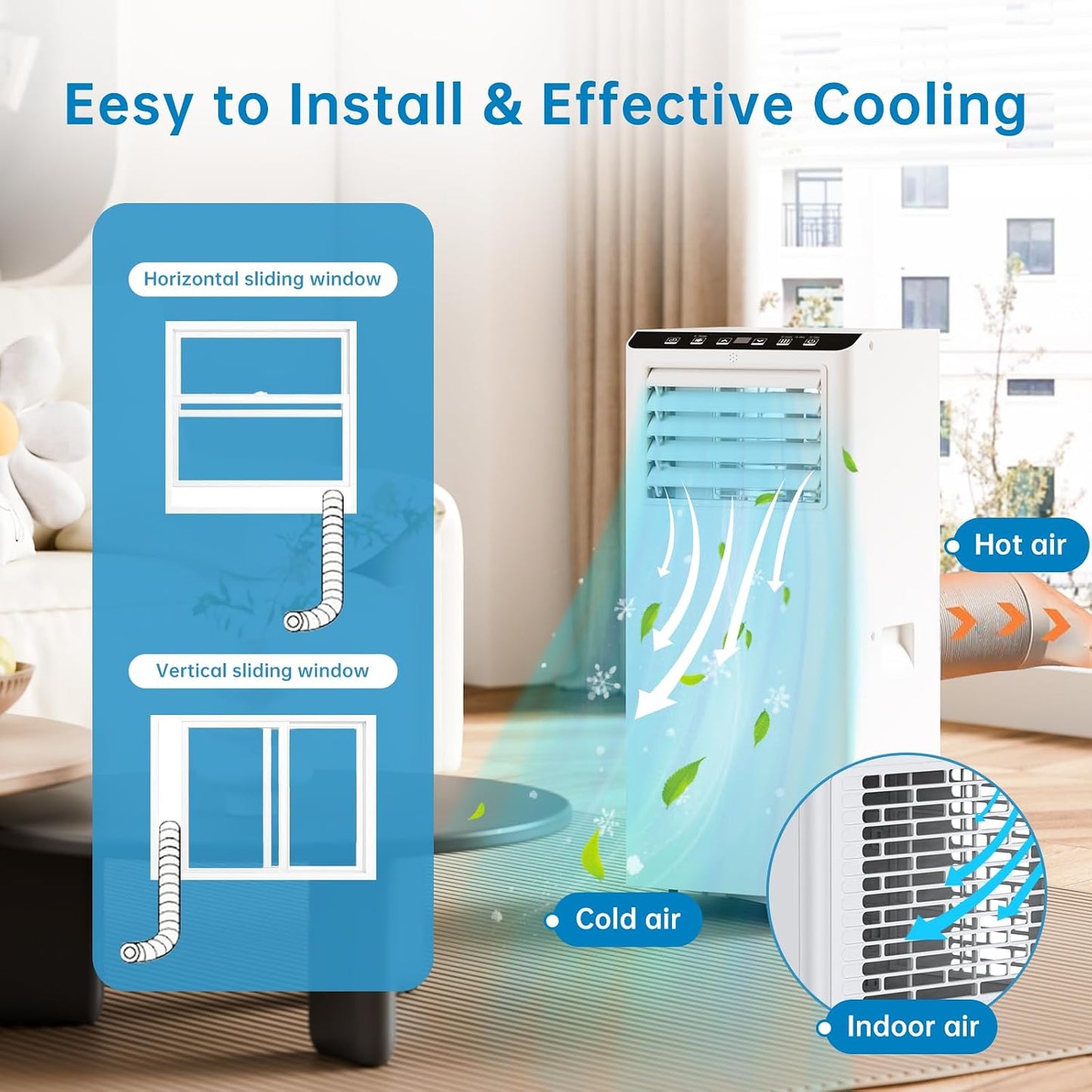  Climatiseur Portable 12000 BTU, Ventilateur De Déshumidification De Chaleur Froide, économiseur D'énergie Pour Bureau De Chambre à Coucher, Télécommande, Mode Sommeil, Fonctionnement Silencieux Avec K