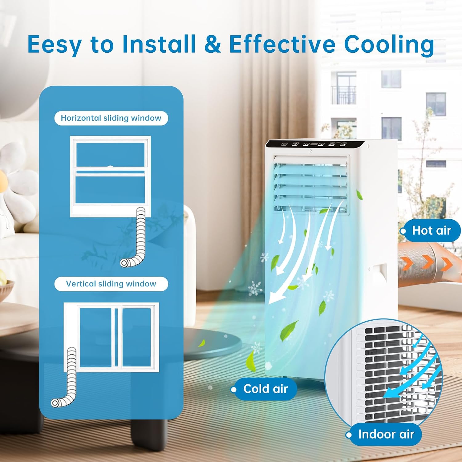  Climatiseur Portable 12000 BTU, Ventilateur De Déshumidification De Chaleur Froide, économiseur D'énergie Pour Bureau De Chambre à Coucher, Télécommande, Mode Sommeil, Fonctionnement Silencieux Avec K