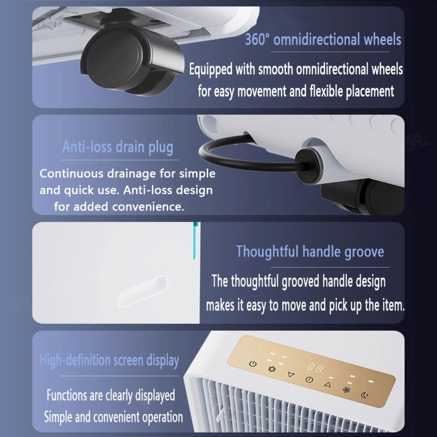  Climatiseur Portable Avec Ventilateur Cool, Déshumidificateur, Minuterie 24H, Télécommande, Sans Kit Mural, Oscillation 120 ° Pour Le Refroidissement De La Chambre Et Du Bureau