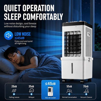  Rafraîchisseur D'Air Évaporatif, 15L Portable Avec Oscillation Auto 120°, Ventilateur Silencieux 3 Vitesses, Modes