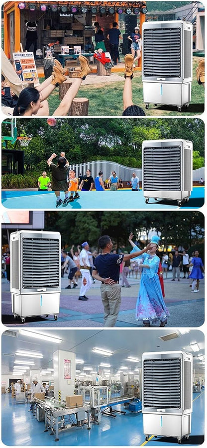  Refroidisseur D'air Par évaporation 4 En 1, Climatiseur Industriel à 3 Vitesses, Avec Réservoir D'eau De 80 L, Oscillation à 120 °, Pour Jardin, Porche, Usine, Bureau Et Commerce.
