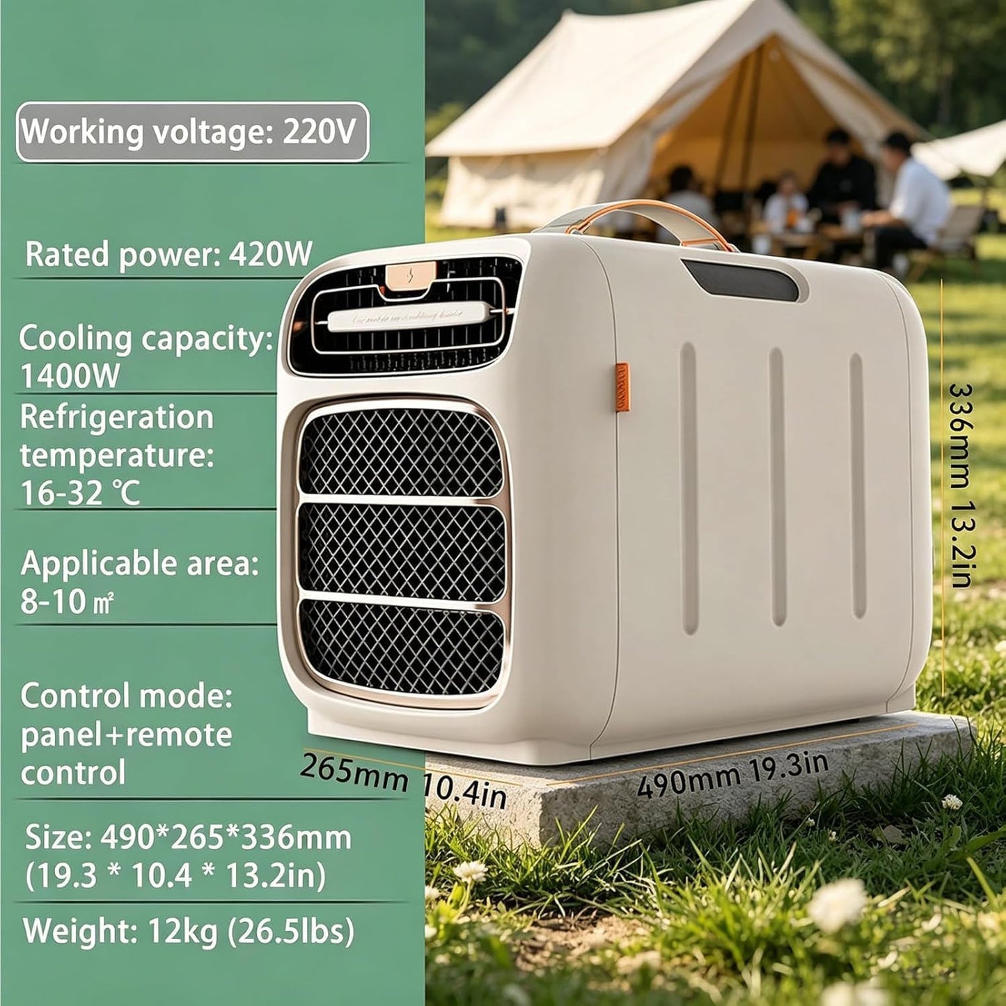  Climatiseur Mobile Camping 4800BTU,Module Chauffage Amovible, 3 Vitesses,Minuterie 24H,Nuisance ≤40dB,Boîtier Résistant,pour Tente Caravane Camping-Car Vanlife Cooling&Heating