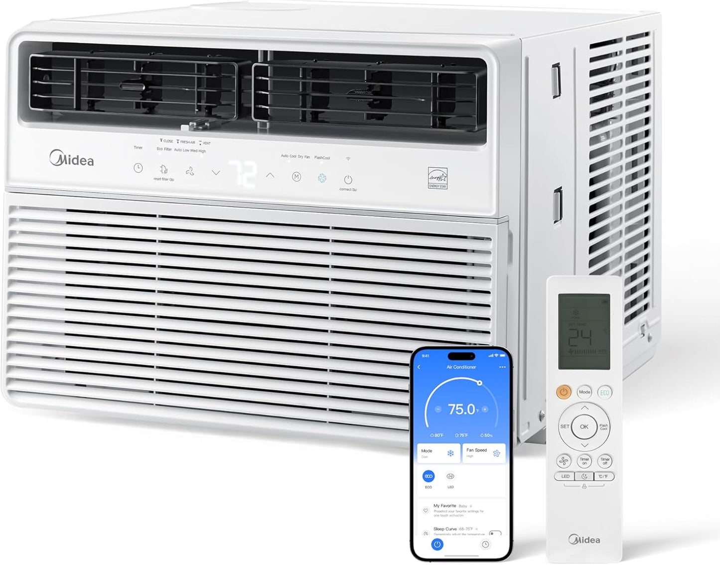  Midea 12,000 BTU Smart Inverter Window Air Conditioner With APP, Alexa Control, 115V AC Unit Cools Up To 550 Sq. Ft, Quiet Operation, Energy Saving, Remote & Easy Installation Kit, White