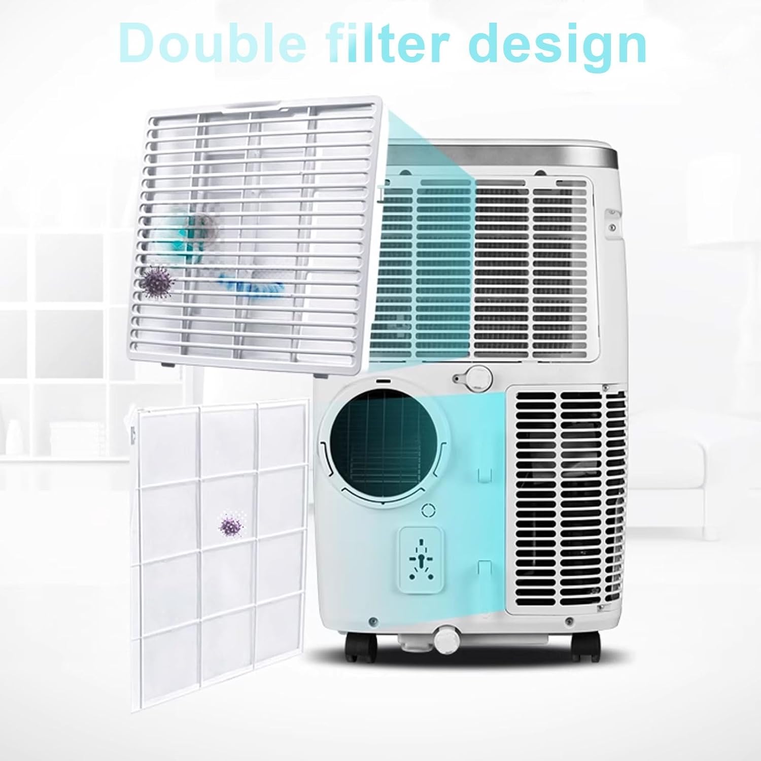 GENERIC Air Conditioner Portable Mobile Rafraichisseur D'air 3 Vitesses Alimentation En Air Grand Angle De 70° Avec Rouleau Universel Et Orifice De Drainage 220 V