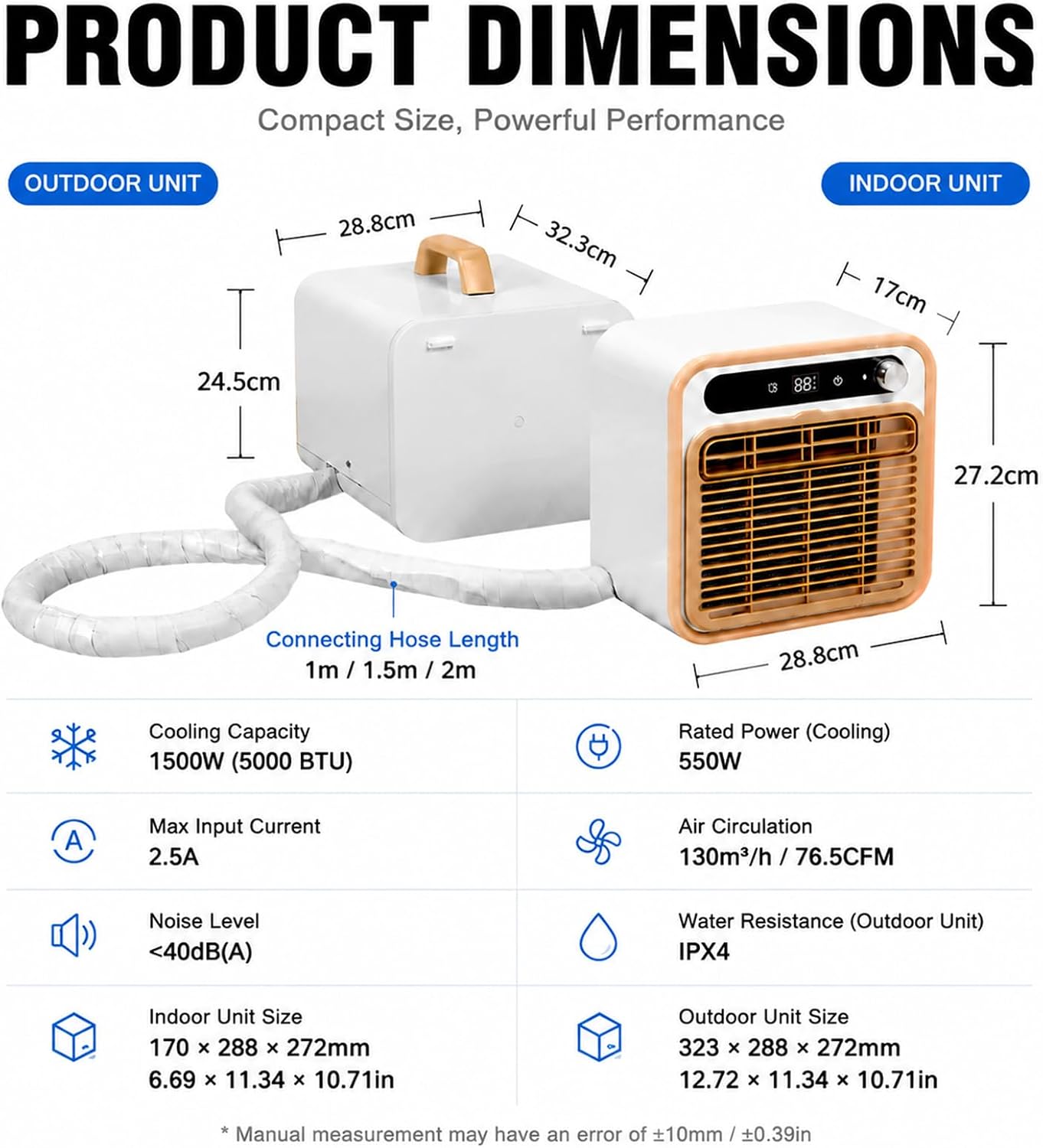  Mini Climatiseur Mobile 5000 BTU, Climatiseur Tente 1m | Modèle Split Silencieux, Rafraîchisseur D'air De Table Pour Chambre Bureau, Option Tuyau 1m/1.5m/2m Sans Eau
