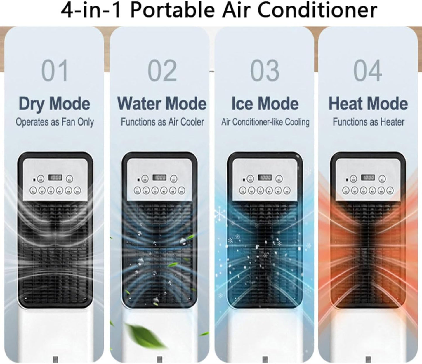 GENERIC Climatiseur 3 En 1 : Refroidisseur D'air Par Évaporation Avec Réservoir D'eau De 3 Litres, 4 Modes, 3 Vitesses, Télécommande, Oscillation À 120°, Minuterie De 12 Heures