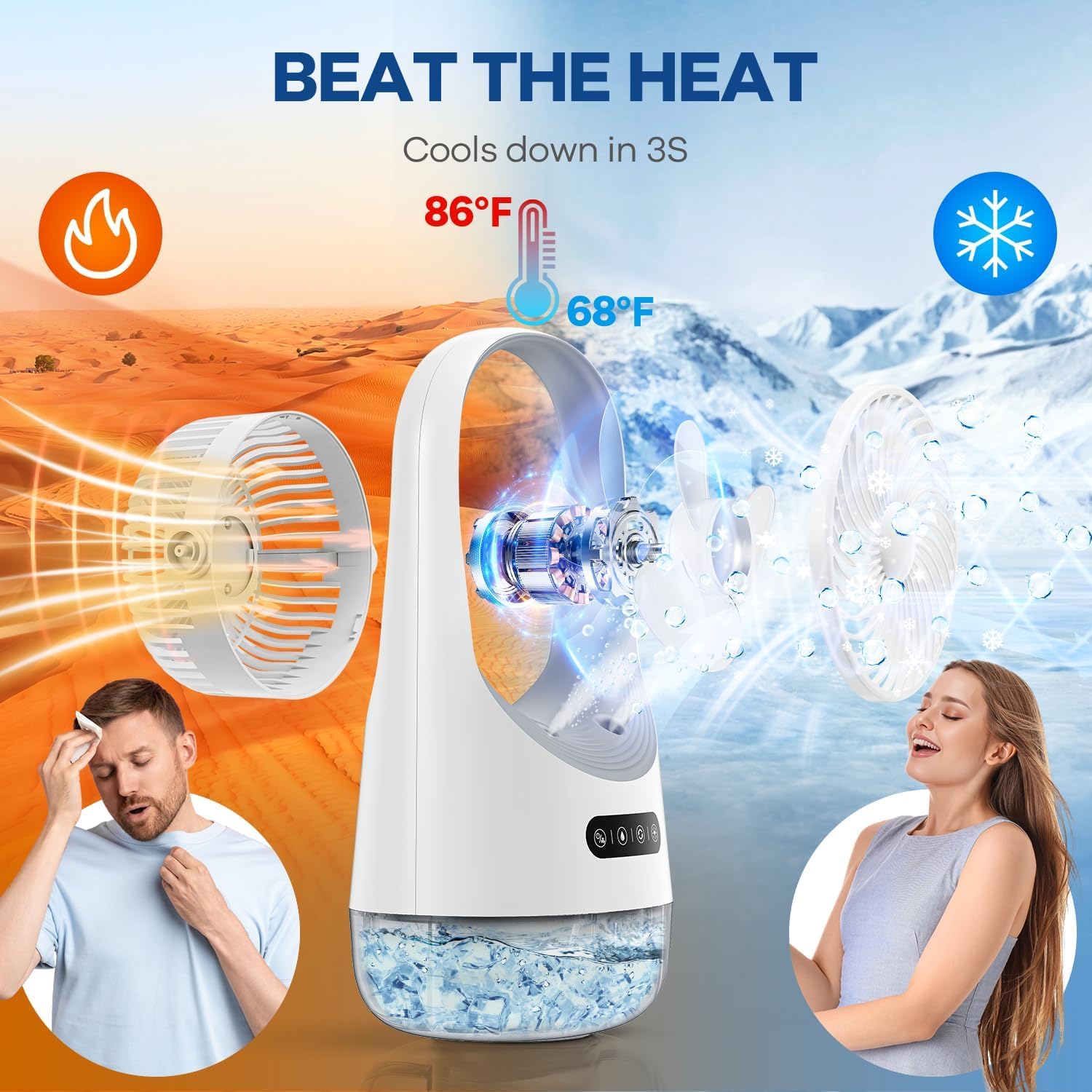  Climatiseur Portable 3 En 1, Mini Refroidisseur D'air USB à 3 Vitesses Avec Réservoir D'eau De 400 Ml Pour Chambre, Bureau, Salon