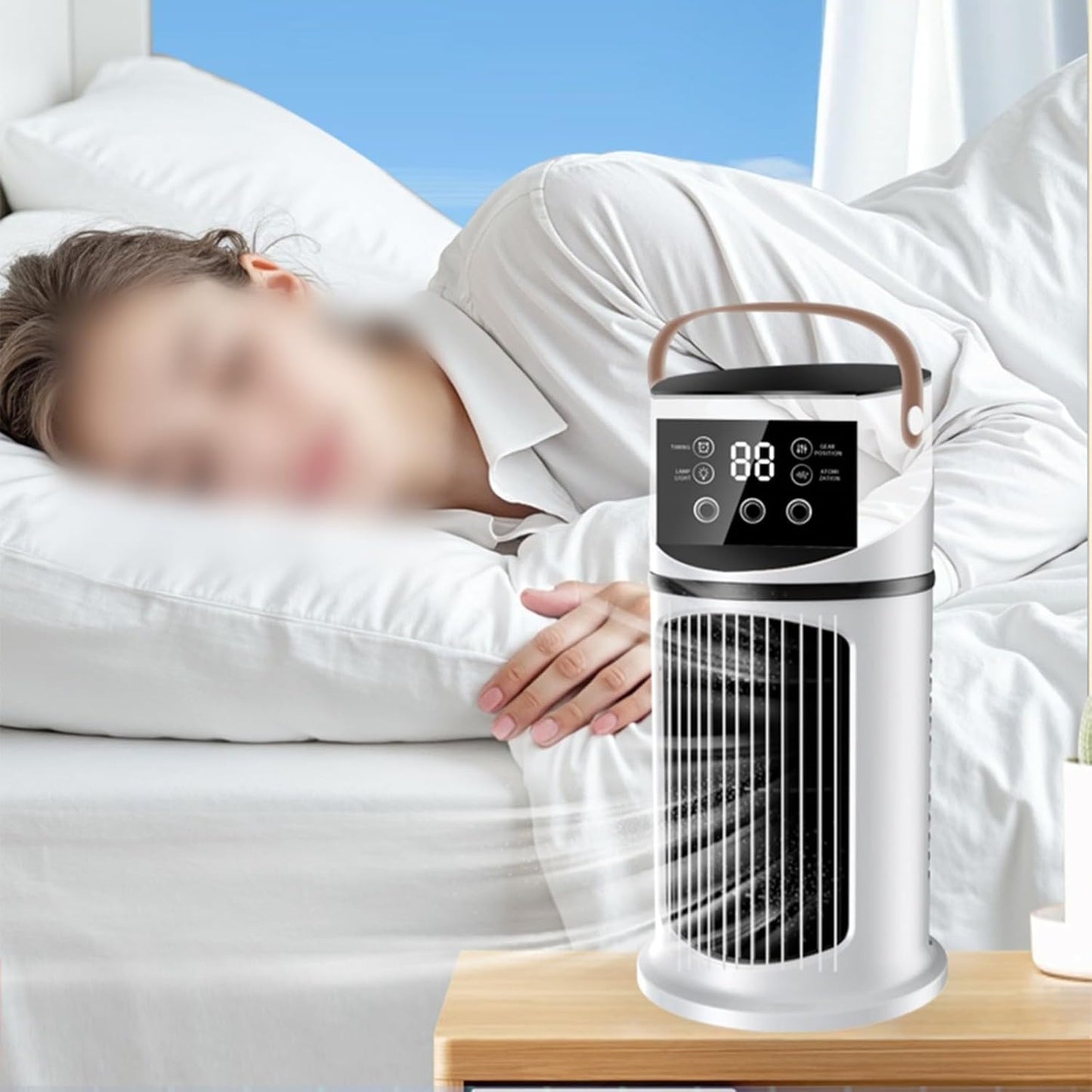  Climatiseur Portable Avec 9 Niveaux De Brume Et écran LED 7 Couleurs, Refroidisseur Silencieux Pour La Maison, La Chambre à Coucher, Le Bureau, Plastique Blanc, 27 X 155 X 155 Cm (blanc)