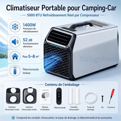  Climatiseur Mobile 5000 BTU Pour Petite Chambre Et Van Grey-220V | 5000 BTU, Télécommande Et Format Compact Pour Profiter D’un Air Frais En Voyage, à La Maison Ou En Atelier.