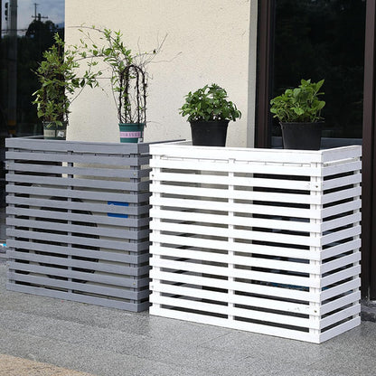 GENERIC Housse De Climatiseur D'extérieur En Bois Massif Avec Persiennes Et Support De Fleurs - Résistante Aux Intempéries - 85 X 35 X 80 Cm - Améliorez Votre Décoration De Terrasse