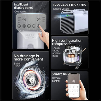  Climatiseur Extérieur, Climatiseur De Camping 400W, Télécommande Intelligente Et Contrôle De Panneau, Climatiseur Mobile De Drainage Gratuit Pour Camion, Camping-car, Tente, Voyage/camping-car
