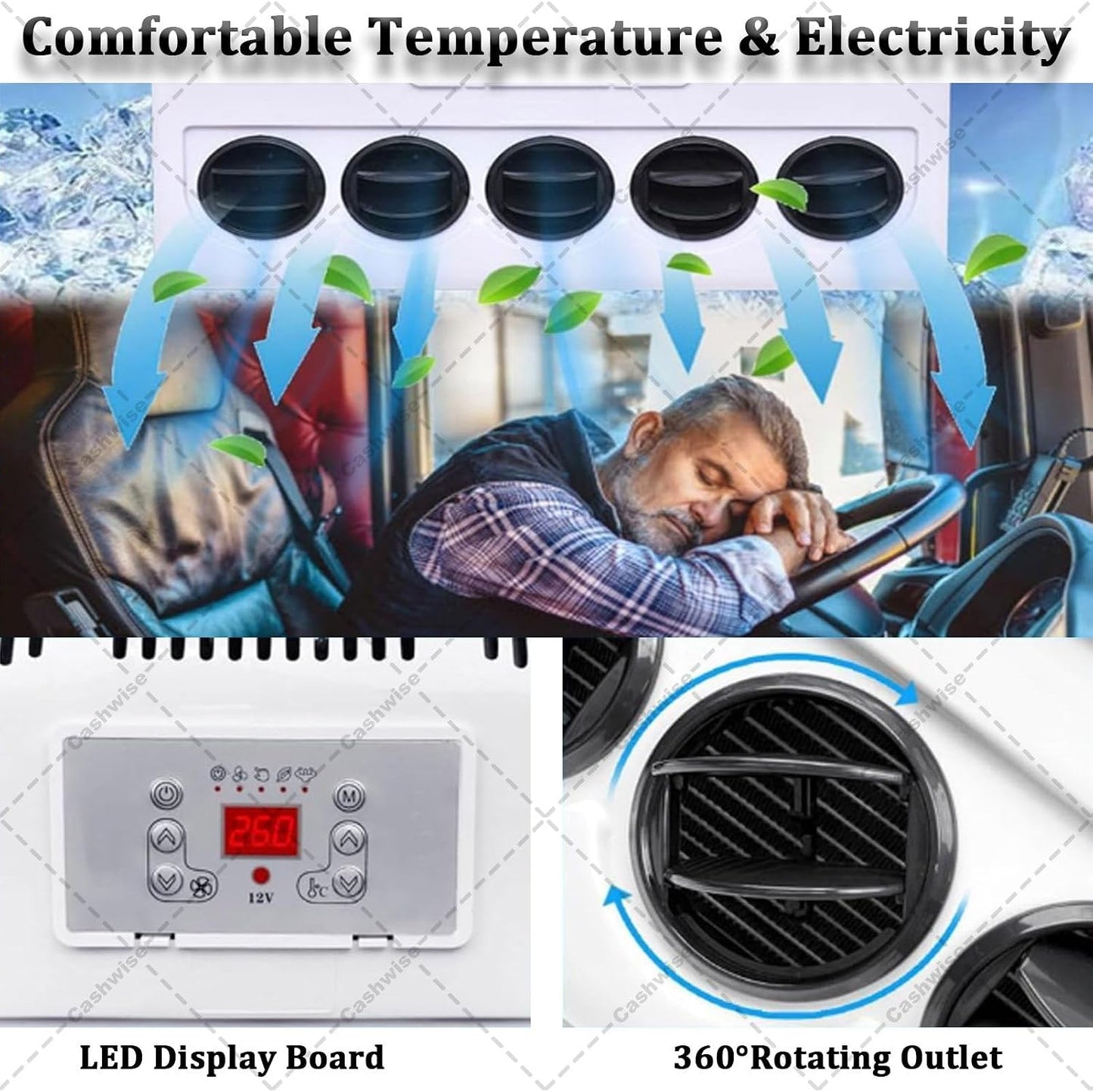 GENERIC Climatiseur De Cabine De Camion Avec Refroidissement 11 000 BTU, Système Divisé 12 V/24 V Pour Camping-car, Bus Et Caravane