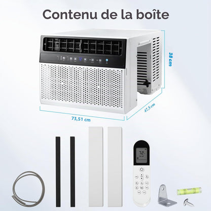  Electactic Climatiseur De Fenêtre En Forme De U, Unité De Climatisation De Fenêtre De 12 000 BTU Refroidit Jusqu'à 550 M², 6 Modes, Unité Climatisée Avec Vue Complète De La Fenêtre, économie D'énergie
