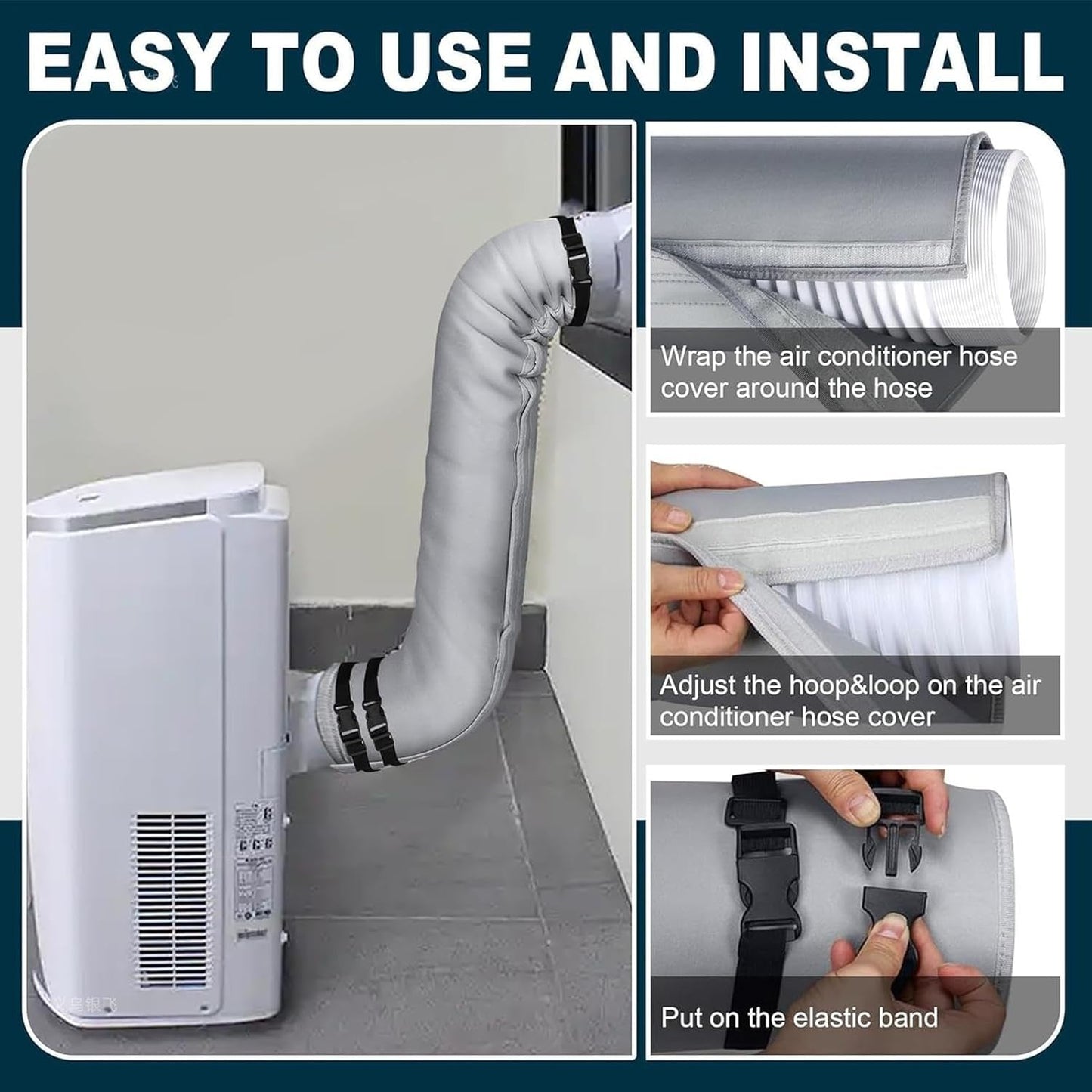  Portable Air Conditioner Hose Insulation Portable Insulated Cover, 3 Straps | Air Conditioners Insulated Hose Wrap For Winter Outdoor Indoor Casement Garage Rv Room Wall Window House Apartment