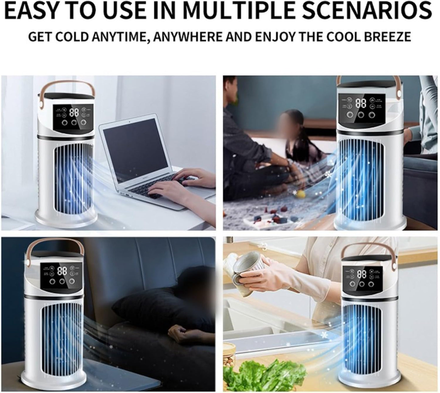  Climatiseur Portable Avec 9 Niveaux De Brume Et écran LED 7 Couleurs, Refroidisseur Silencieux Pour La Maison, La Chambre à Coucher, Le Bureau, Plastique Blanc, 27 X 155 X 155 Cm (blanc)