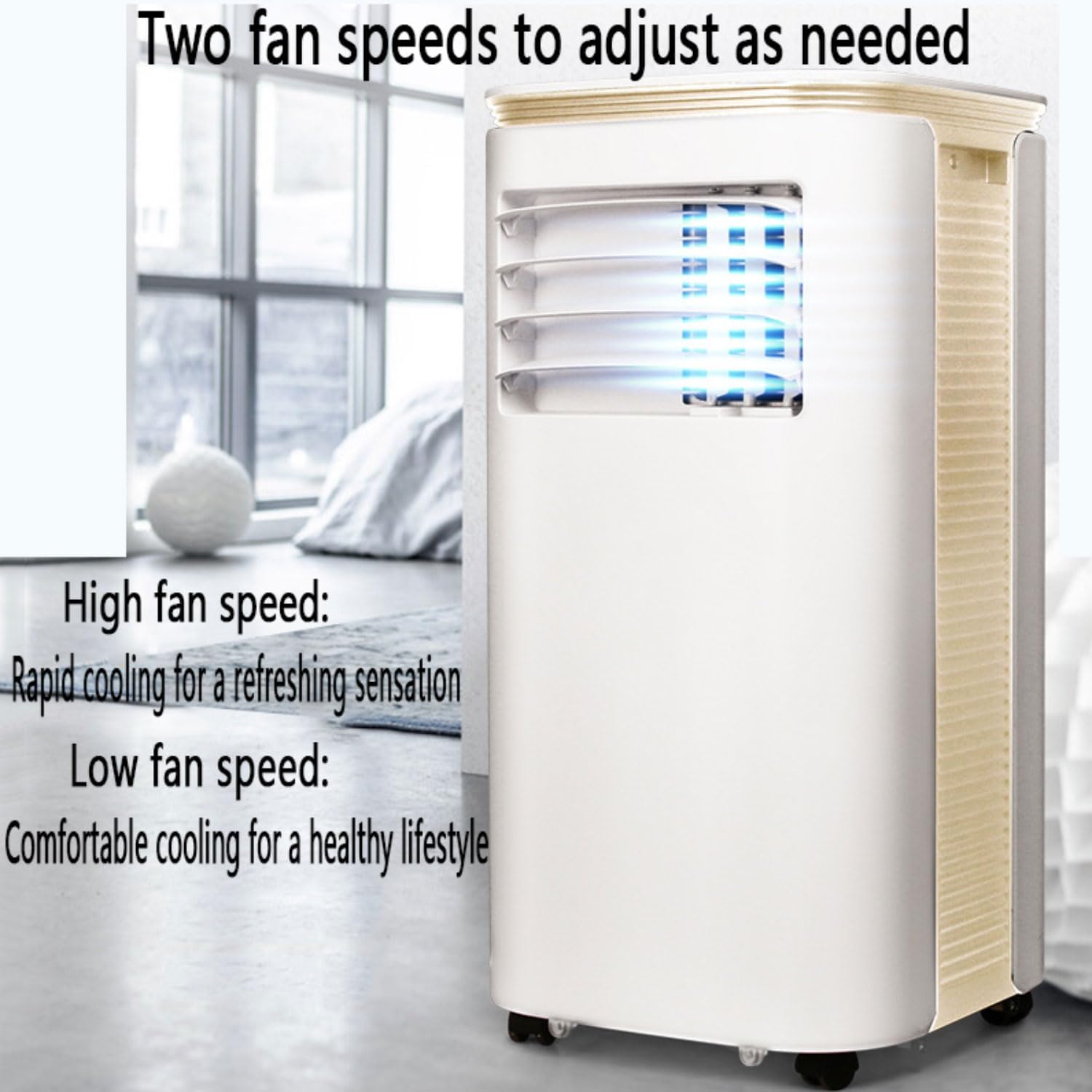GENERIC Climatiseur Portable Avec Télécommande, Minuterie 24h, Ventilateur De Refroidissement Et Déshumidificateur, 2 Vitesses Et 3 Modes, Oscillation à 120° Pour Chambre Et Bureau