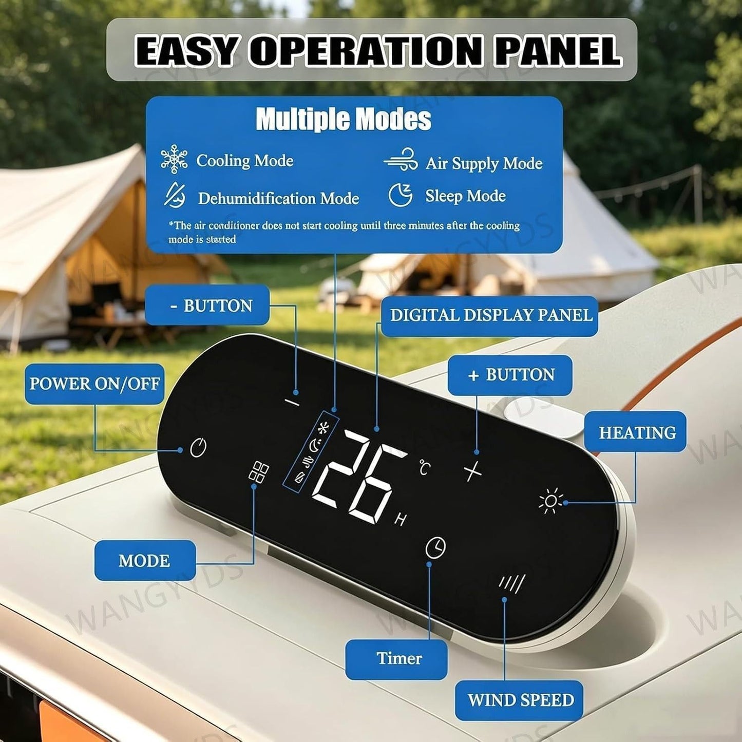  Climatiseur Mobile, Air Conditioner Portable Climatiseur Mobile Sans Evacuation, 3 En 1 Climatiseurs Portables, Minuteries, Adapté Au Camping De Bureau De Chambre à Coucher，4700 BTU，420 W