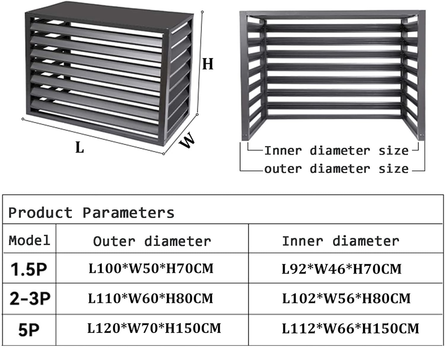  Housse Noire Pour Climatiseur Extérieur – Séparateur D'espace à Persiennes En Aluminium Pour Clôtures De Poubelles, Porte-fleurs Et Volets – Protection Et Décoration élégantes Pour Unité De