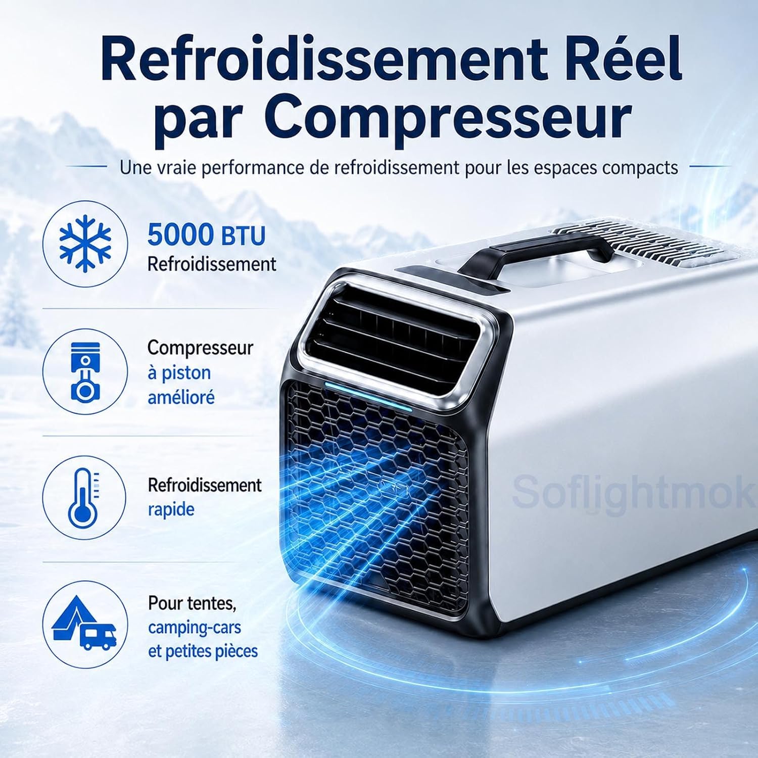  Climatiseur Mobile 5000 BTU Pour Petite Chambre Et Van Grey-220V | 5000 BTU, Télécommande Et Format Compact Pour Profiter D’un Air Frais En Voyage, à La Maison Ou En Atelier.