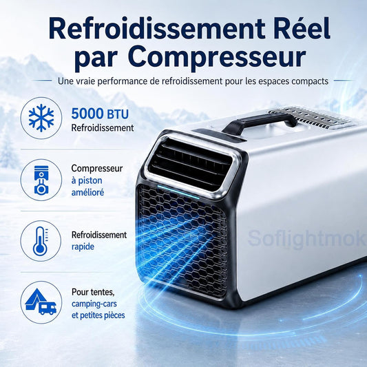  Climatiseur Portable 220V Pour Maison Van, Tente Et Bureau Silver-220V | 220V Pour Usage Secteur; En Extérieur, Utiliser Une Batterie Externe Compatible Avec Conversion Adaptée.