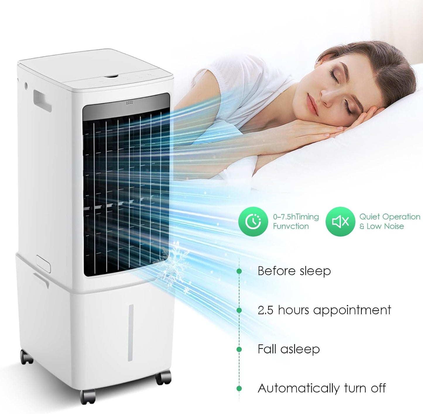  Refroidisseur D'air Portable 12L, Unité Mobile De Climatisation Avec Télécommande, Ventilateur De Tour Sans énergie De 45W, Minuterie De 7.5H, Oscillation, Refroidissement Silencieux Avec 4 Packs De G
