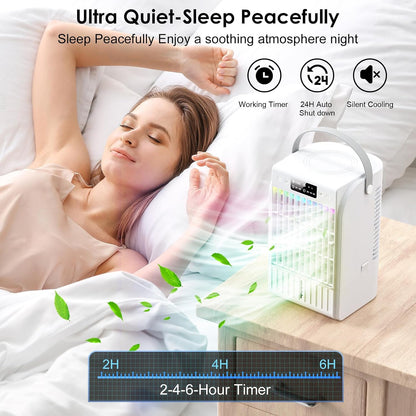  Climatiseur Portable, 1500 Ml, 4 Vitesses De Vent Et 2 Modes De Pulvérisation, Ventilateur De Refroidissement Personnel Avec Minuterie De 2 à 6 Heures Et Veilleuse 7 Couleurs, Convient Pour La Maison