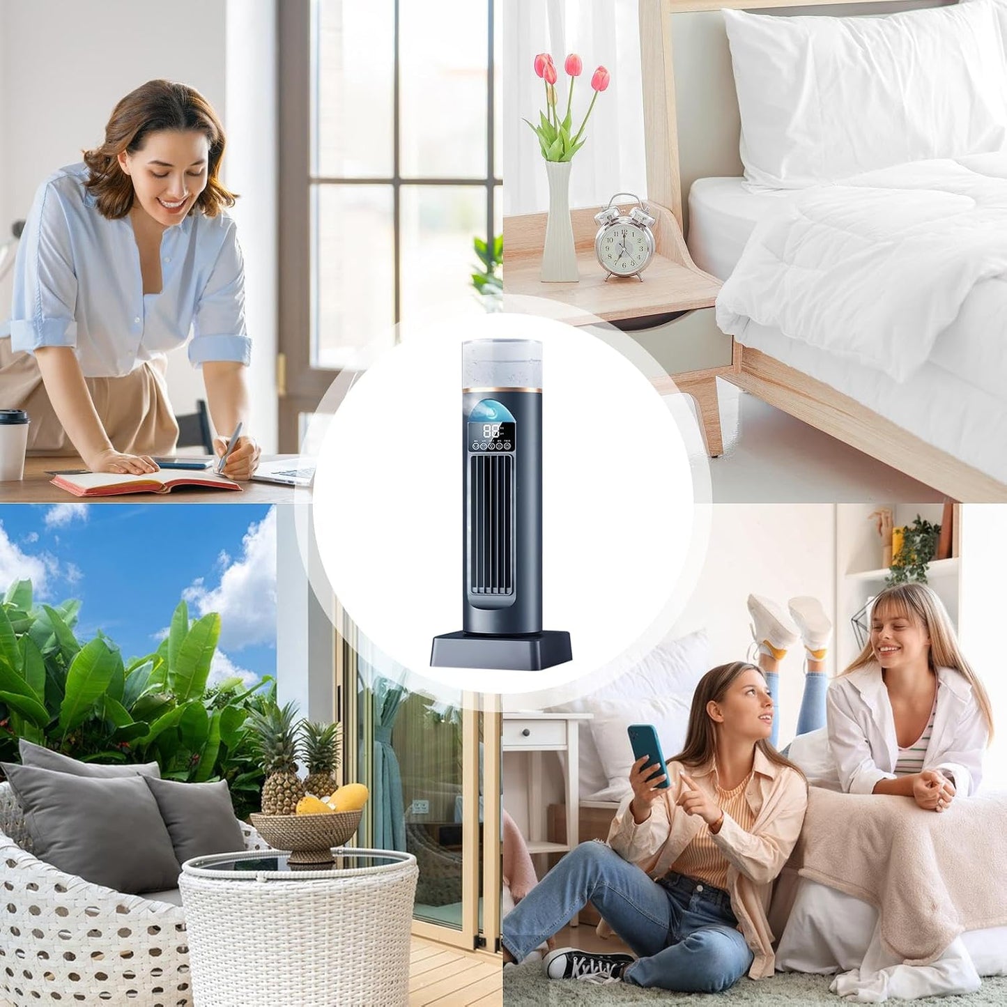  Turm - Climatiseur AC - Ventilateur à Air Froid - Climatiseur Personnel AC - Refroidisseur Oscillant Silencieux Sans Lame Avec Télécommande Et Réservoir D'eau - 6 Humidificateurs De Vitesse Pour