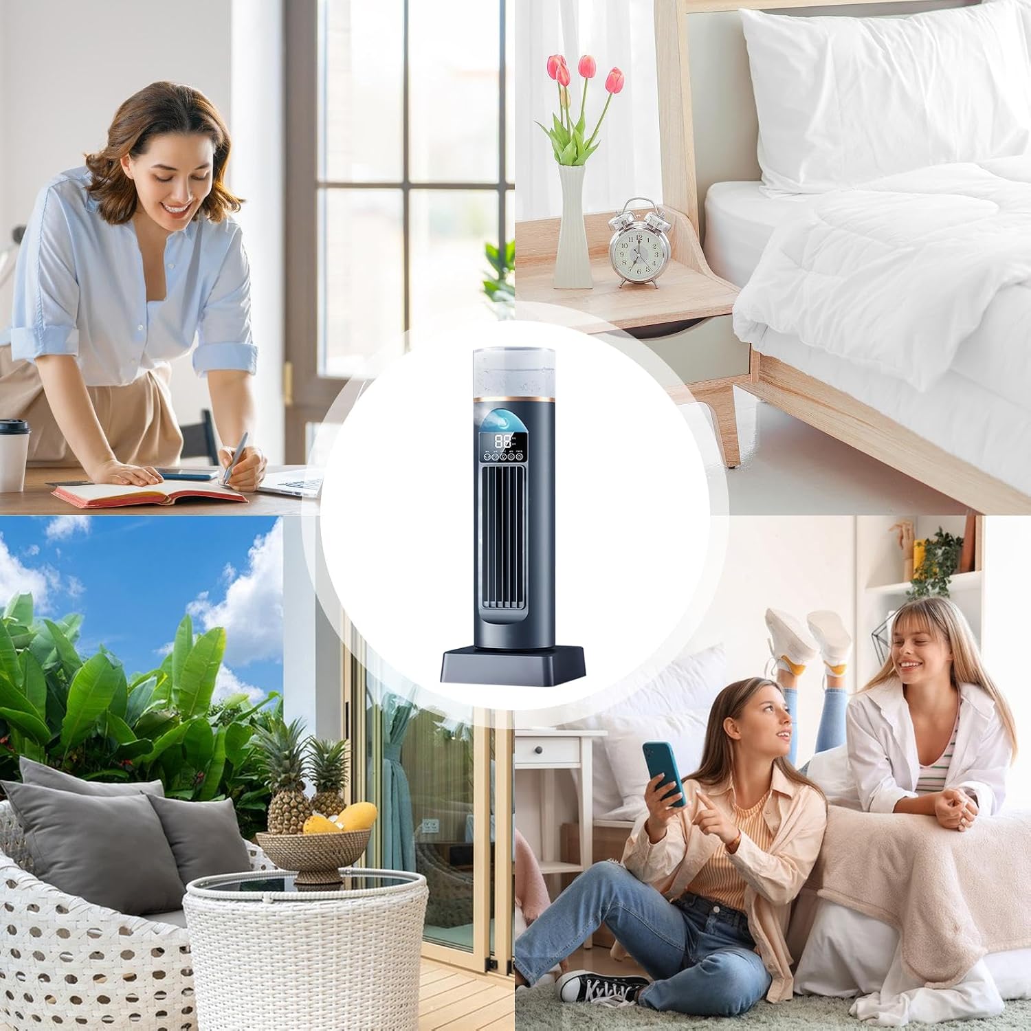  Turm - Climatiseur AC - Ventilateur à Air Froid - Climatiseur Personnel AC - Refroidisseur Oscillant Silencieux Sans Lame Avec Télécommande Et Réservoir D'eau - 6 Humidificateurs De Vitesse Pour