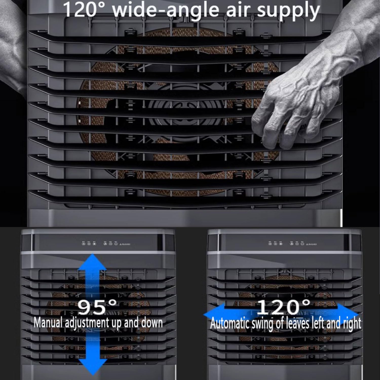 GENERIC Refroidisseur D'air évaporatif Portable Avec 4 Packs De Glace Et Grand Réservoir, 120 Ventilateur Oscillant Automatique, 3 Vitesses, Mode De Sommeil Silencieux Pour Le Garage De Bureau De Chambre