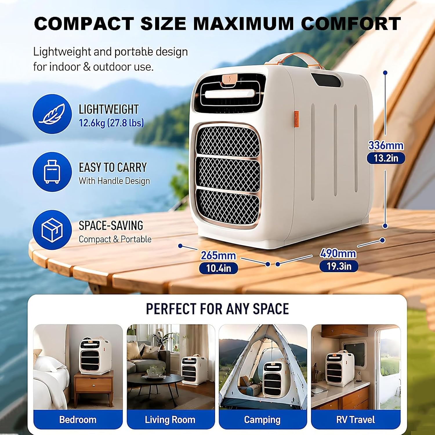  Climatiseur Portable De 5000 BTU. Idéal Pour Les Tentes, Les Camping-Cars, Les Camions, Les Lieux De Pêche, Les Petites Pièces Et Les Espaces Pour Animaux DC24V