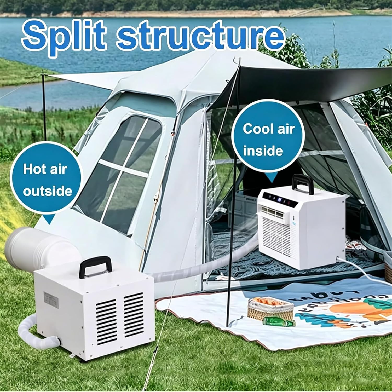  Climatiseur Split 13 000 Btu Avec Wi-FI, Télécommande Et Minuterie 24 H, Idéal Pour La Chambre, Le Bureau Ou Le Camping. Installation Facile, Aucun Montage Requis