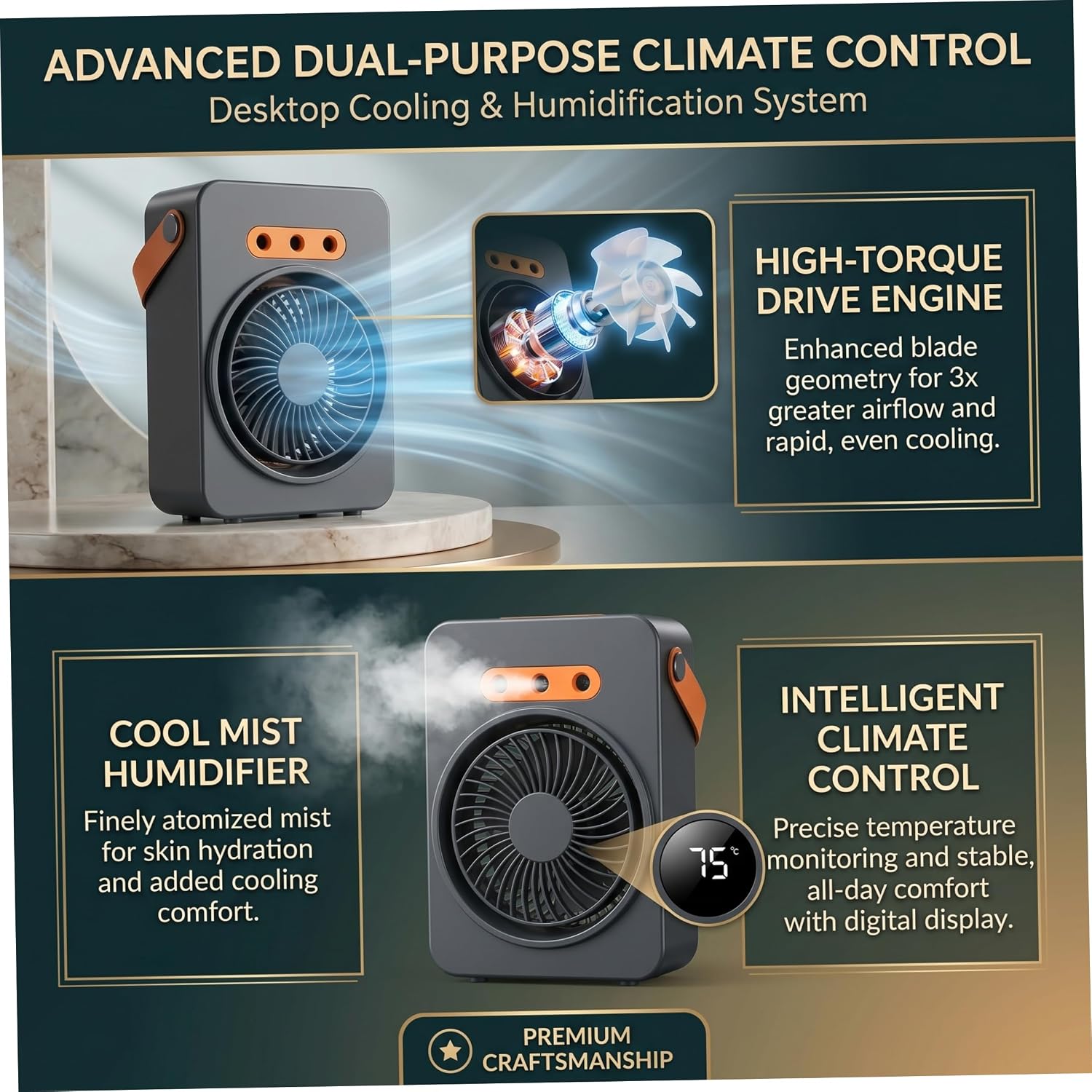  Ventilateur De Climatiseur, Climatiseur Portable Pour Voiture – Ventilateur De Refroidissement à Brume à 3 Jets, Support Bureau/Mur, Alimenté Par USB, Gris (6, 3 ×, 35 × 8 Po)
