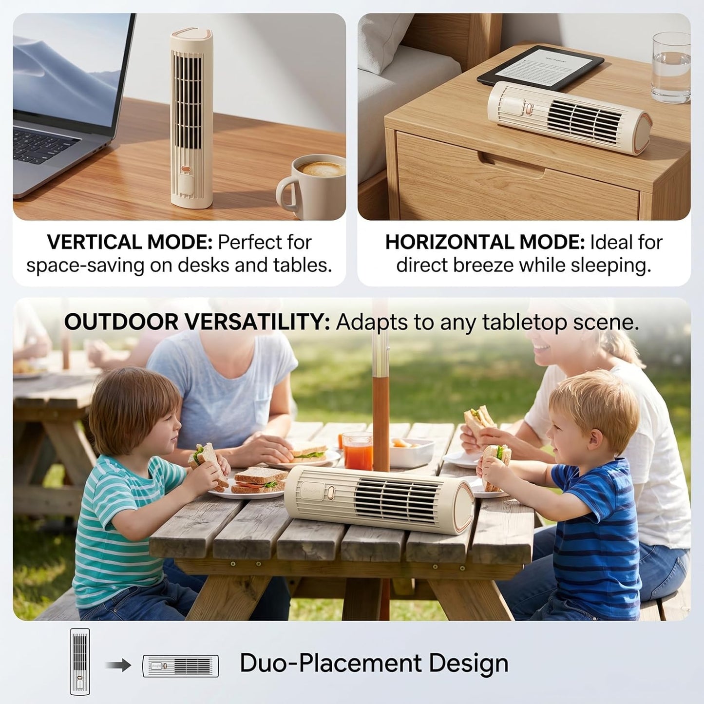  Climatiseur à Chargement Sans Fil, Ventilateur De Refroidissement Portable 2 En 1 Silencieux Avec 3 Vitesses, Climatiseur Rechargeable Par USB Pour Chambre à Coucher, Bureau, Maison, 30, 5 Cm, Marron